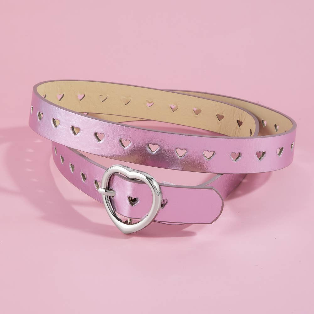 Heart Buckle Heart Punched Metallic Belt