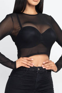 Solid Mesh Sheer Crop Top