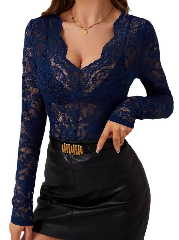 V-Neck Floral Lace Top