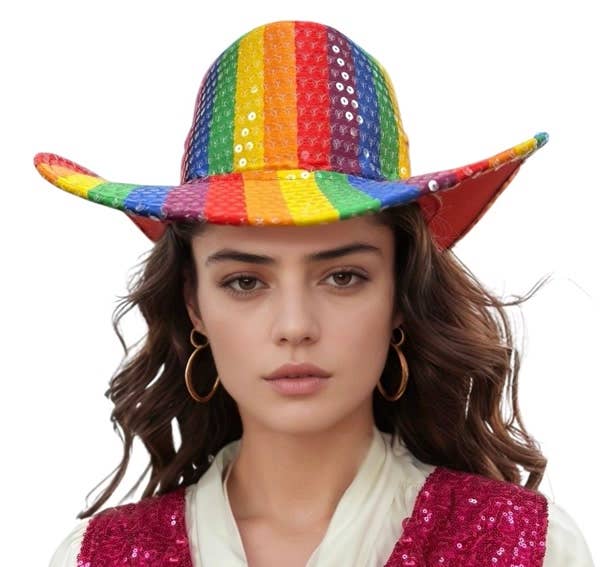 Rainbow Sequin Cowboy Hat