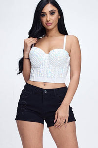 Rainbow Stones Pattern Crop Bustier Top