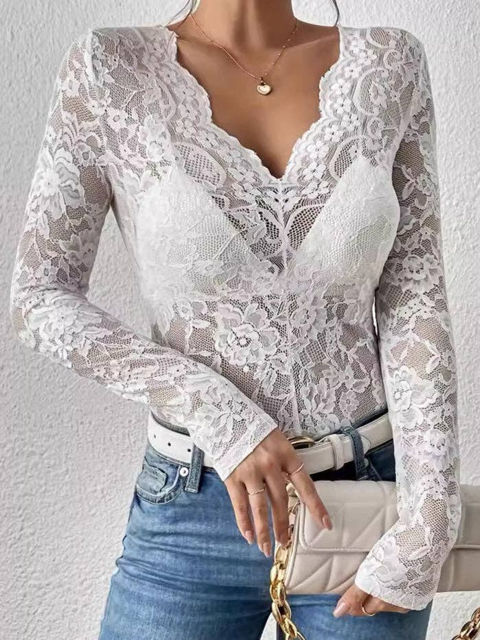 V-Neck Floral Lace Top