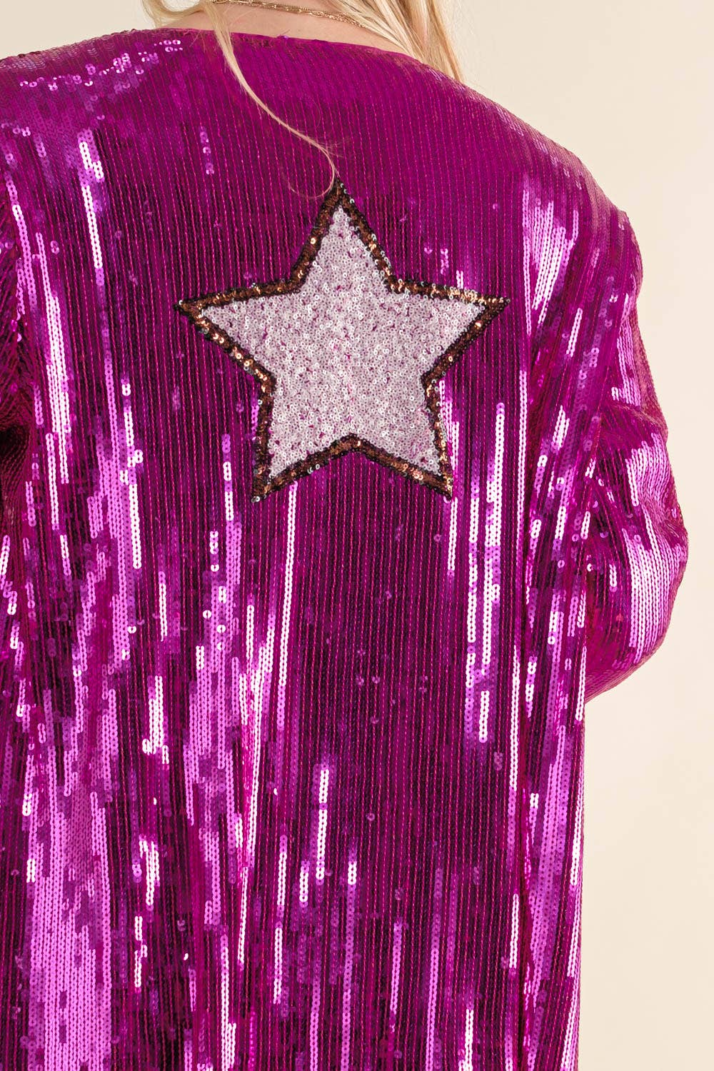 Sequin Fringe Star Back Open Jacket