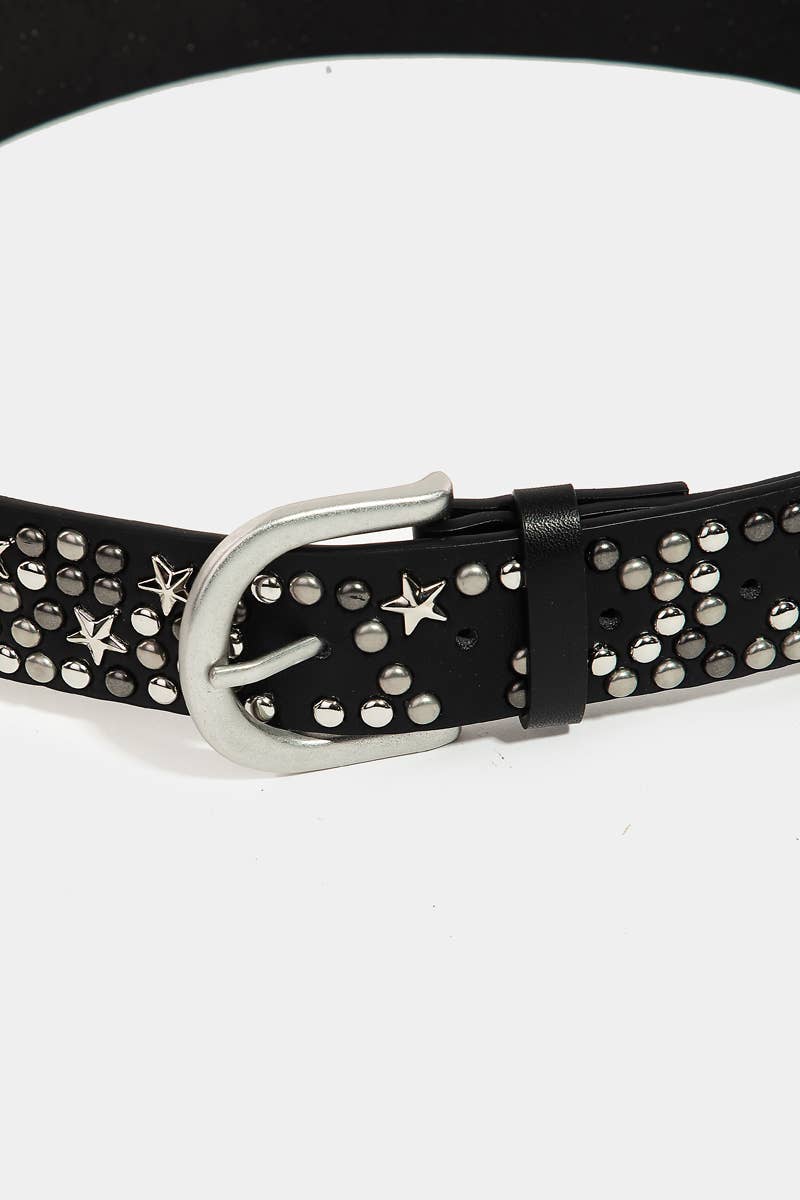 Metallic Stars And Stud Vegan Leather Belt