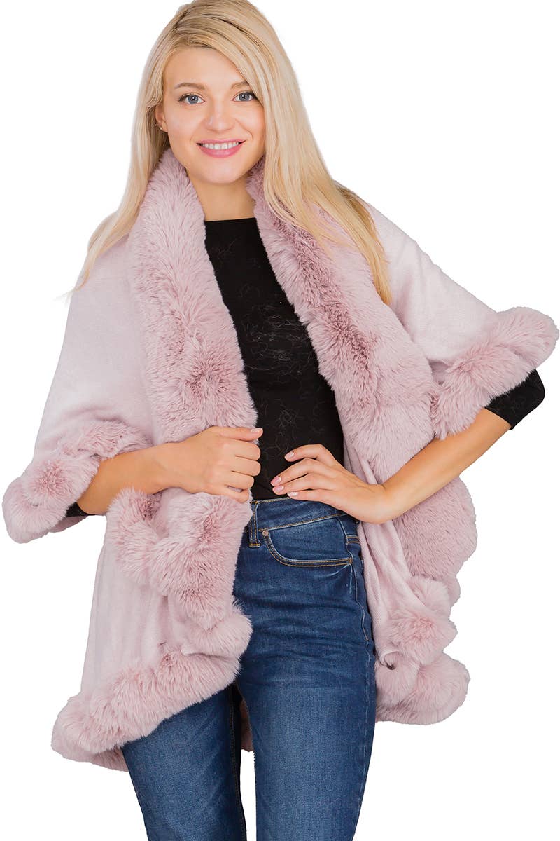 Luxury Bubble Faux Fur Double Layered Cape Poncho