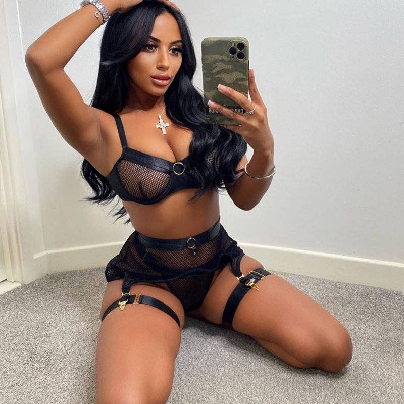 See Through Set with Garter Shorts