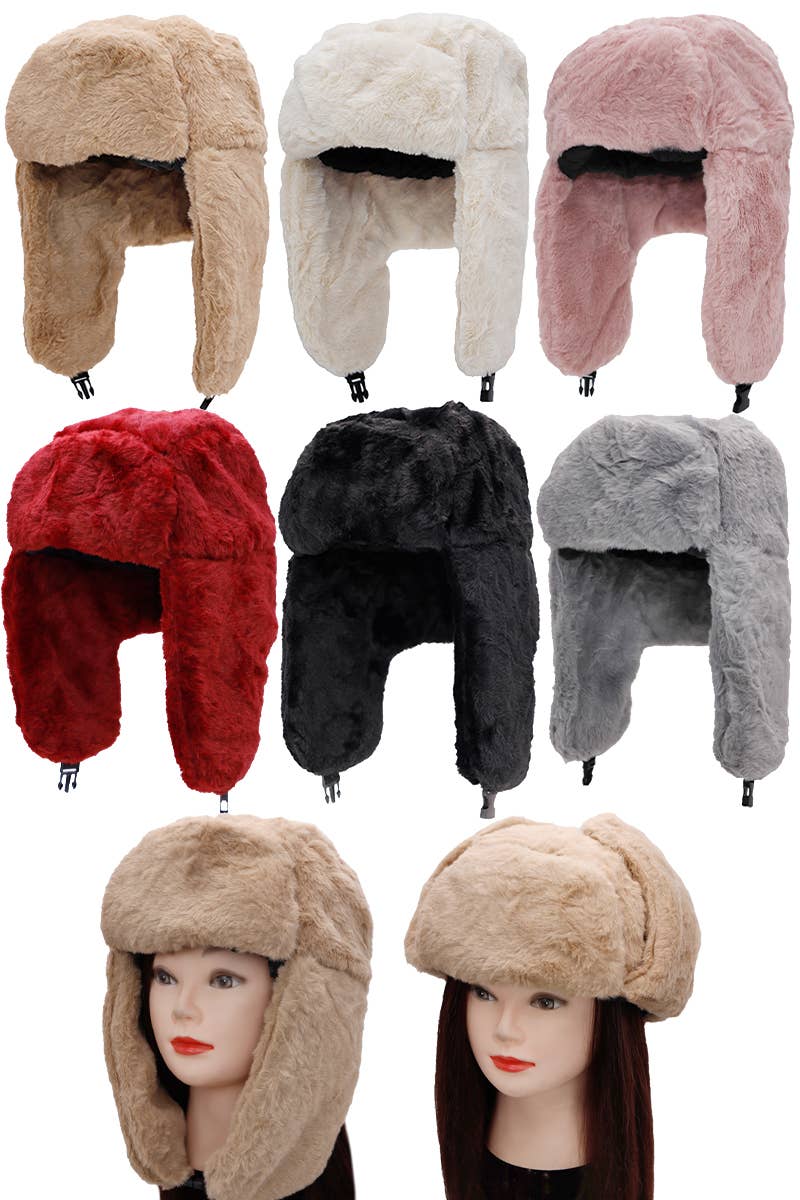 Fluffy Faux Fur Bomber Trapper Hat