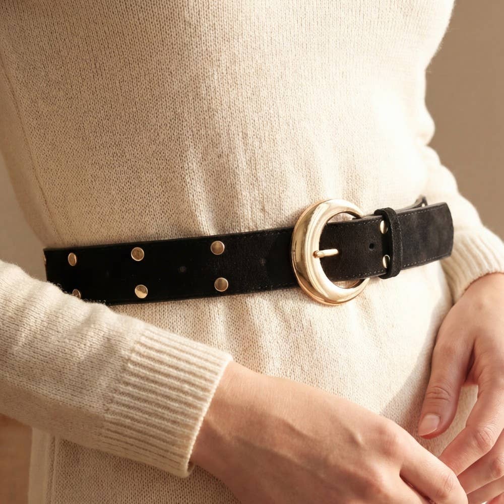Studded Trim Vegan Leather Belt