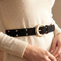 Studded Trim Vegan Leather Belt
