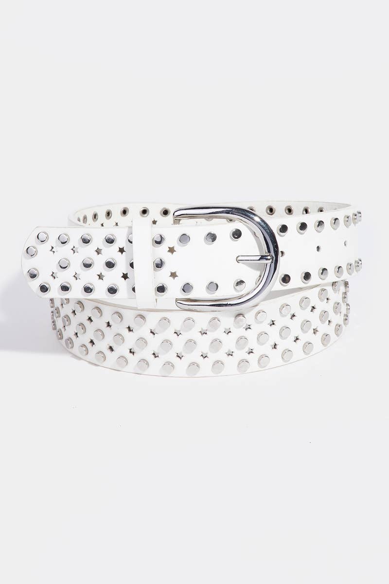 Star Punched And Rivets Vegan Leather Belt