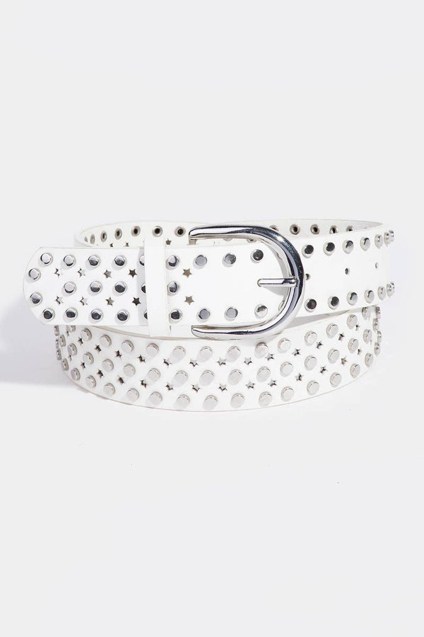 Star Punched And Rivets Vegan Leather Belt