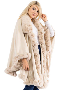 Ruffle Twisted Bubble Teddy Faux Fur Lined Open Ruana Poncho