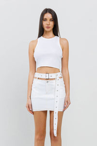Cutout featured stitch detail belted skirt
