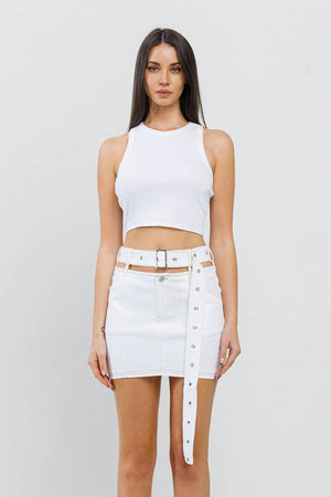 Cutout featured stitch detail belted skirt