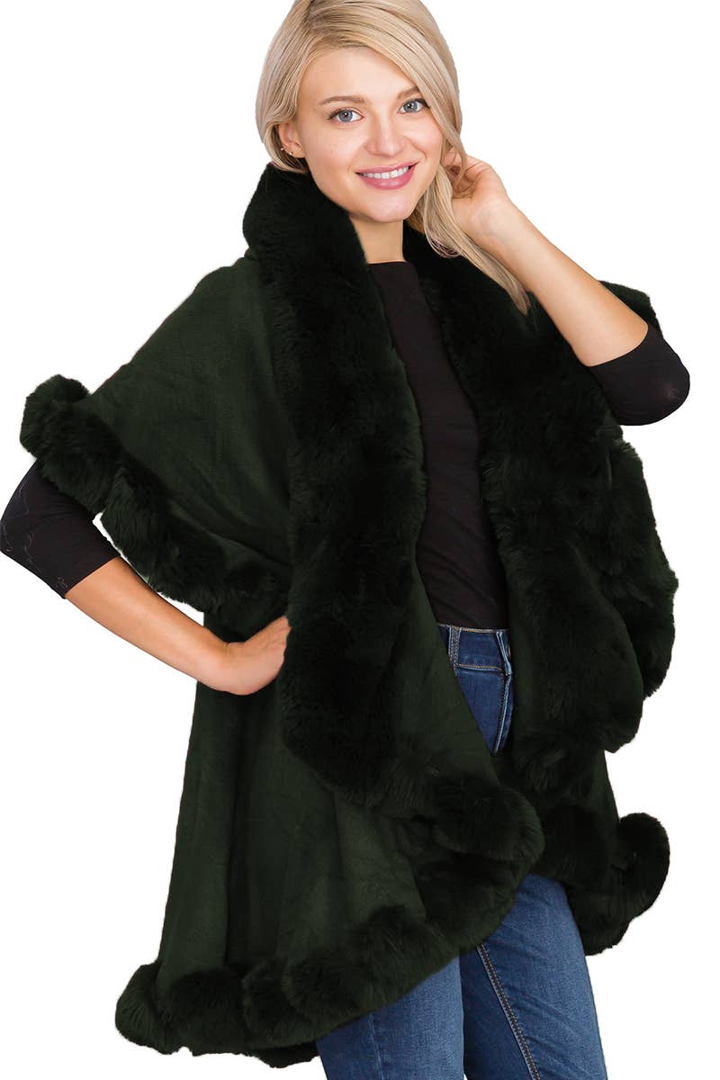 Luxury Bubble Faux Fur Double Layered Cape Poncho
