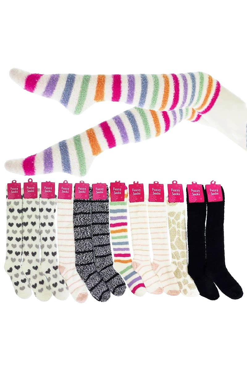 Women's Stripe Over The Knee Fuzzy Socks
