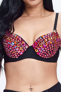 Multicolor Full Rhinestone Bra