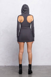 Ribbed hoodie mini dress w/ cut out details