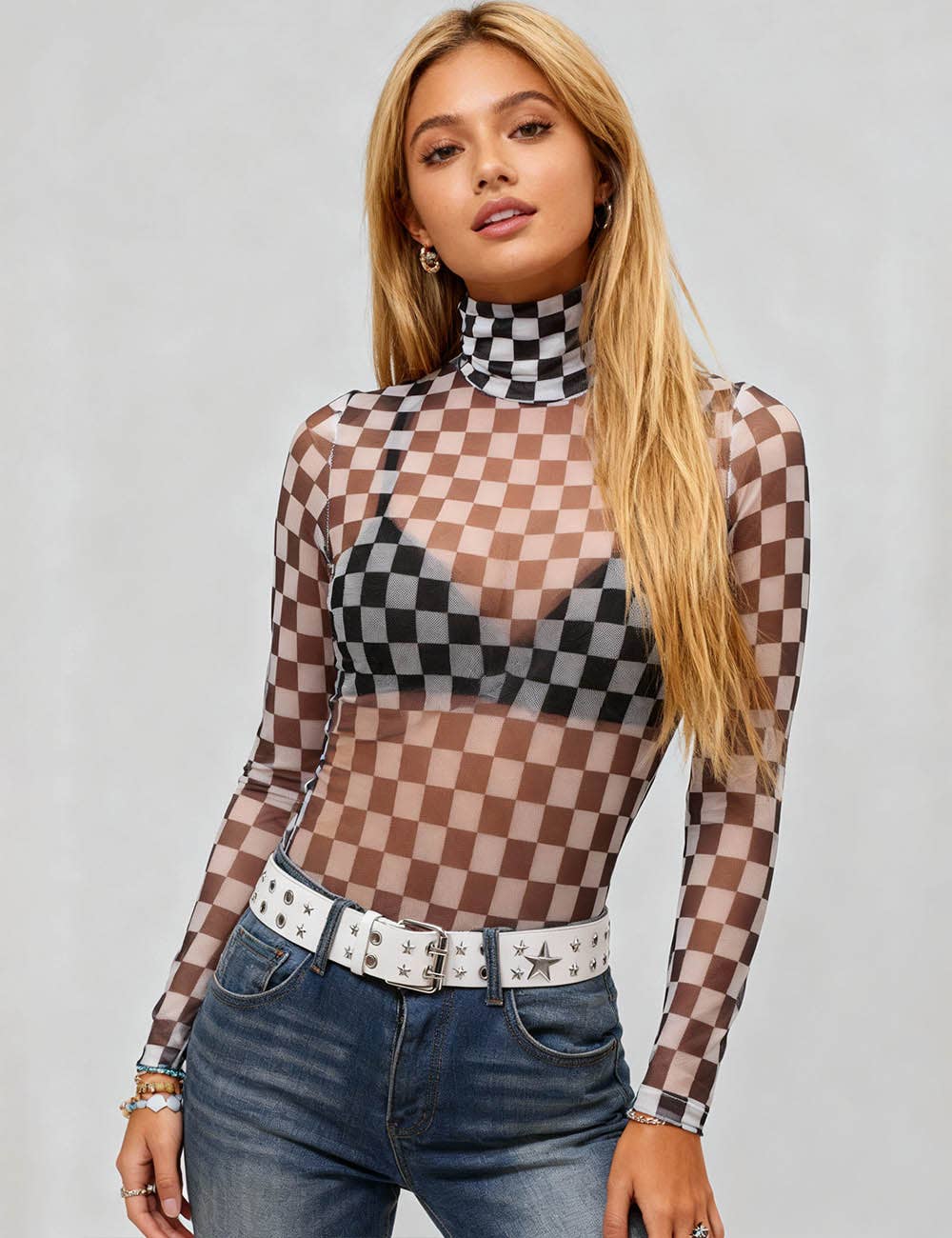 Sheer Bodysuit Grid Mesh