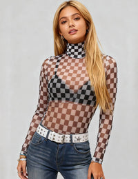 Sheer Bodysuit Grid Mesh