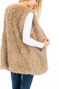 Extra Soft Brushed Faux Fur Long Vest with Pockets