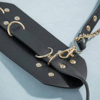 Wide Studded Vegan Leather With Chain Drape Belt