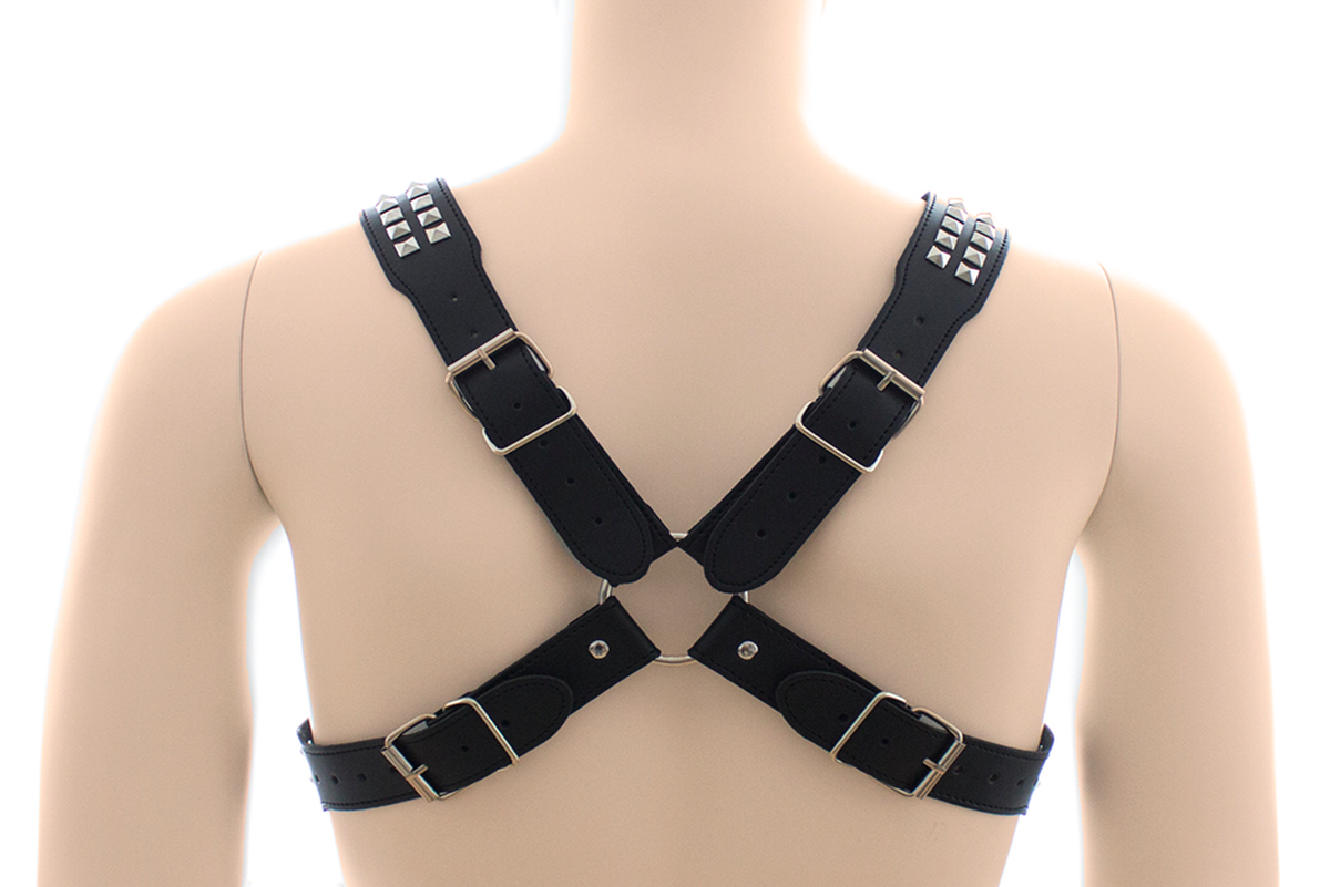 Chest Harness - Halford Style Studded X-Cross PVC Vegan