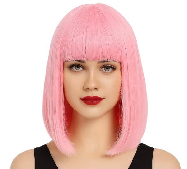 Pink Bob Wig With Blunt Bangs