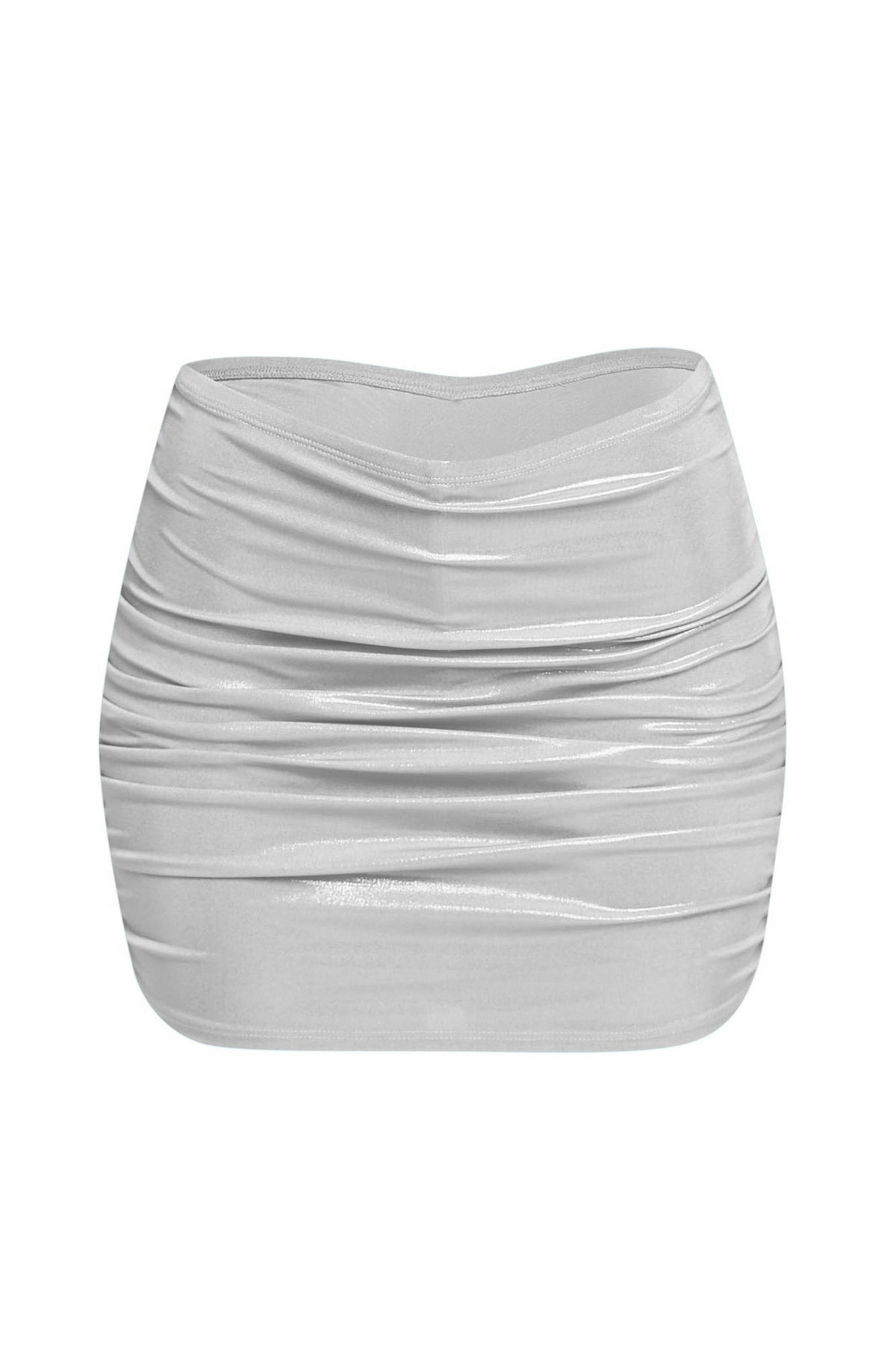Slinky foiled ruched skirt with shorts under