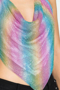 Sexy Rainbow Rhinestone Halter Top