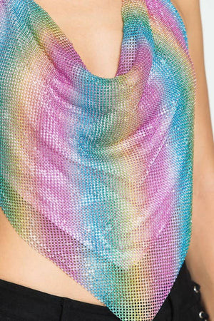 Sexy Rainbow Rhinestone Halter Top