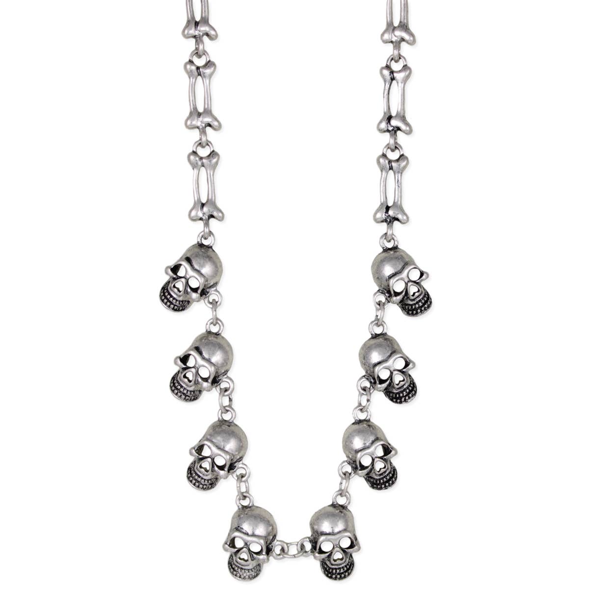 Silver Edge Skulls & Bones Necklace