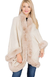 Luxury Faux Fur Lined Single Layered Shawl Poncho