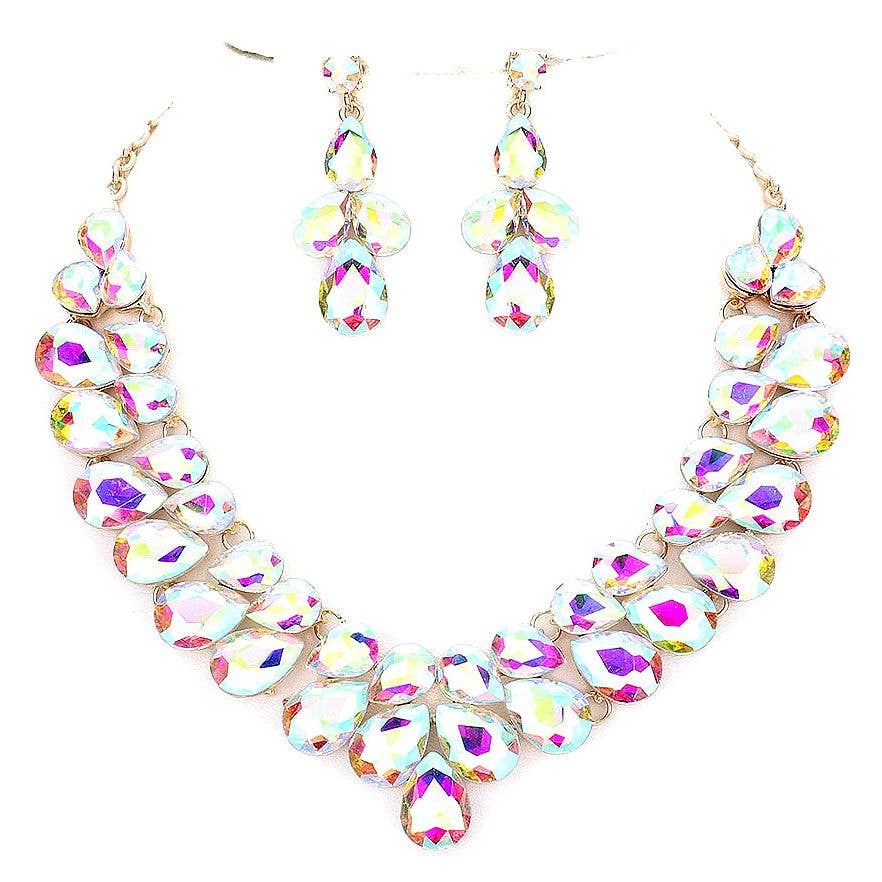 Double Row Pear Crystal Necklace Set