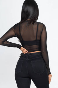 Solid Mesh Sheer Crop Top