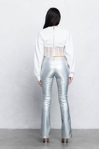 V-cut Faux leather boot-cut pants
