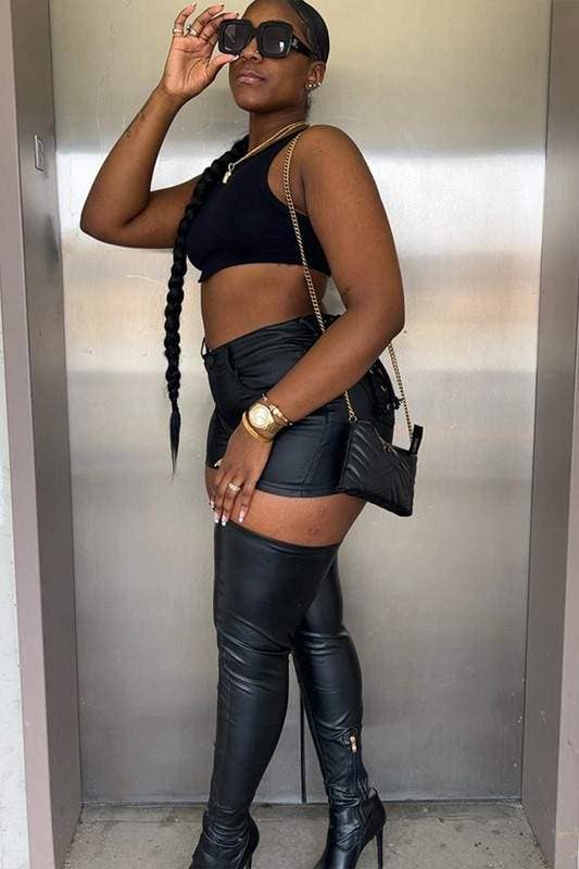 Lace up faux leather shorts