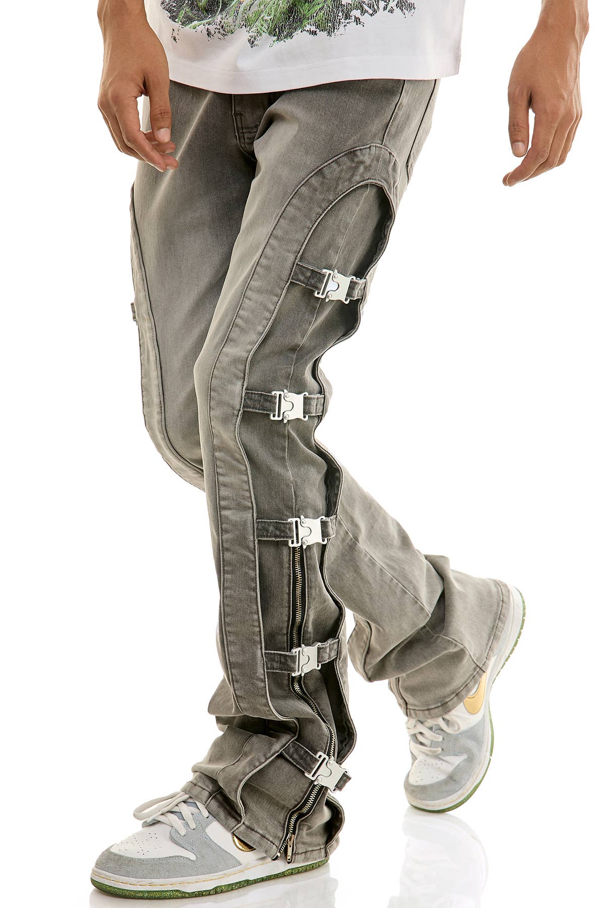 BUCKLE FLARE PANTS/JEANS