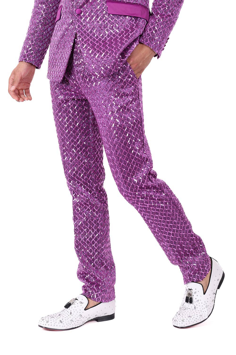 Men's Sequin Diamond Design Shiny Chino Pants