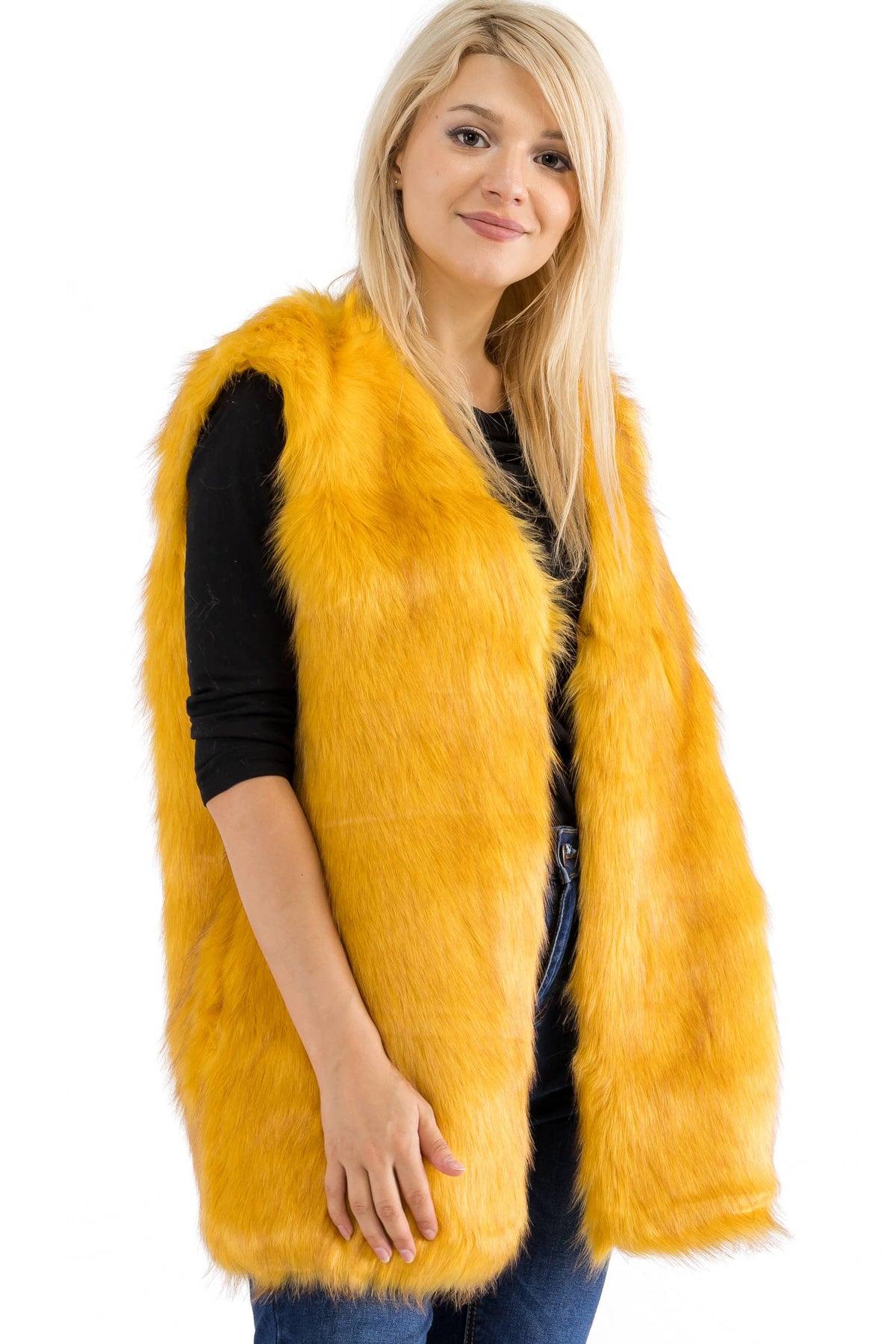 Satin Lined Shaggy Faux Fur Vest