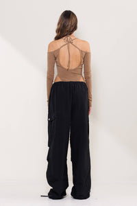 Diamond mesh details and strappy long sleeves bodysuit