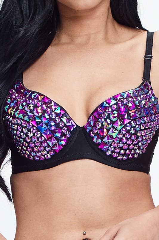 Multicolor Full Rhinestone Bra