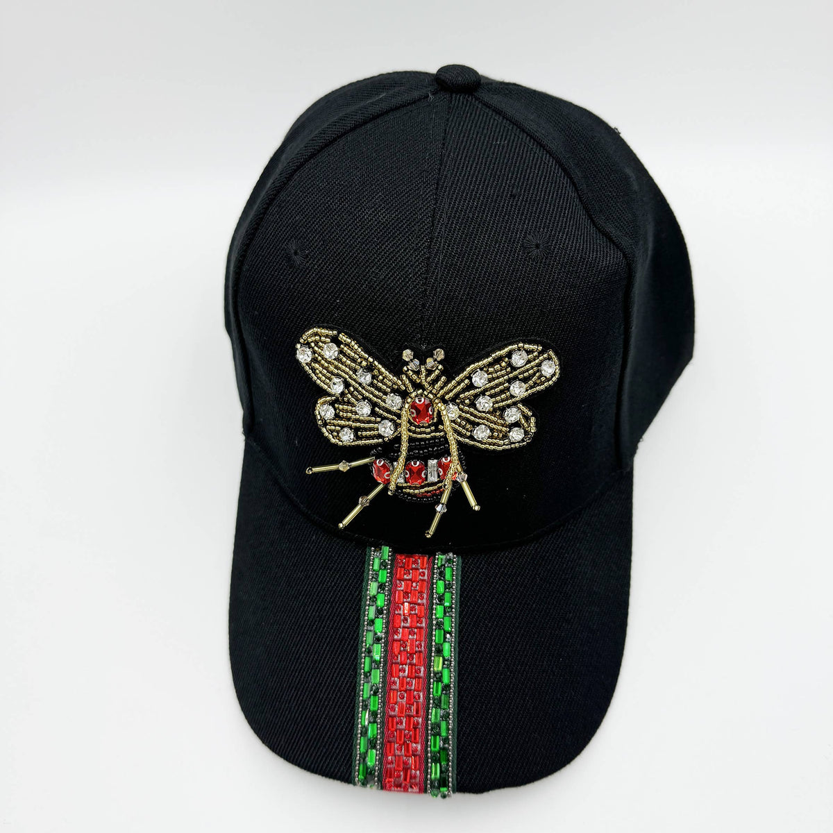 Bee Seed Bead Striped Rhinestone Cap