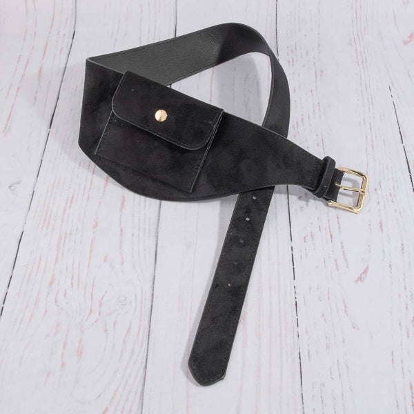 Wide Vegan Leather Front Snap Pocket Belt