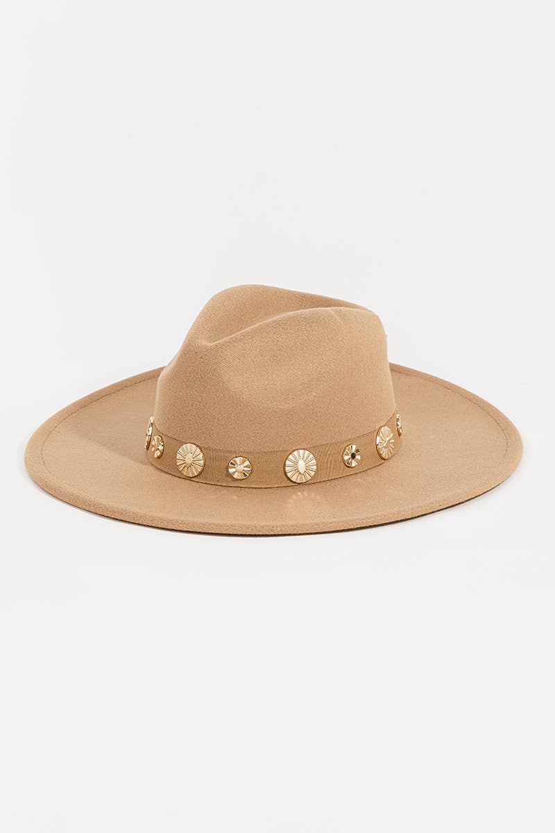 Gold Sun Concho Band Wide Brim Felt Hat