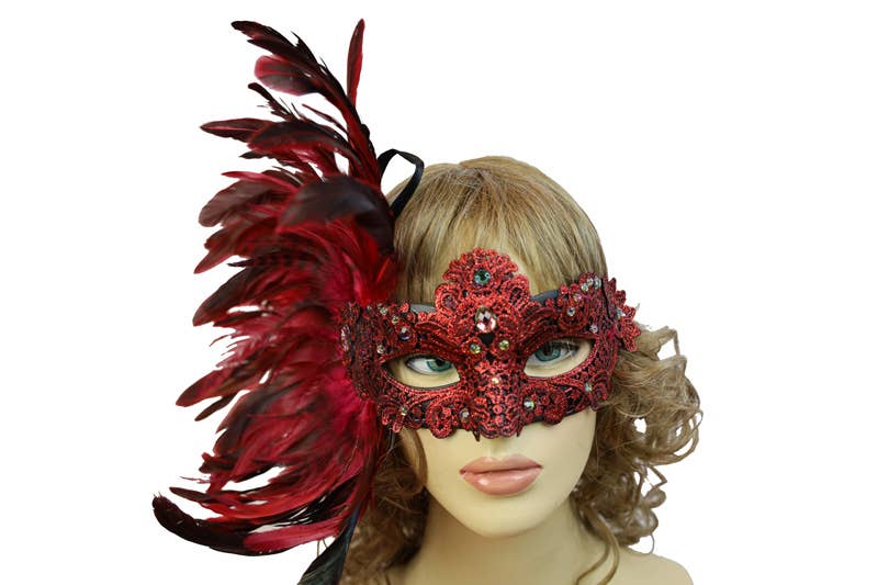 Red Carnival Feather Mask
