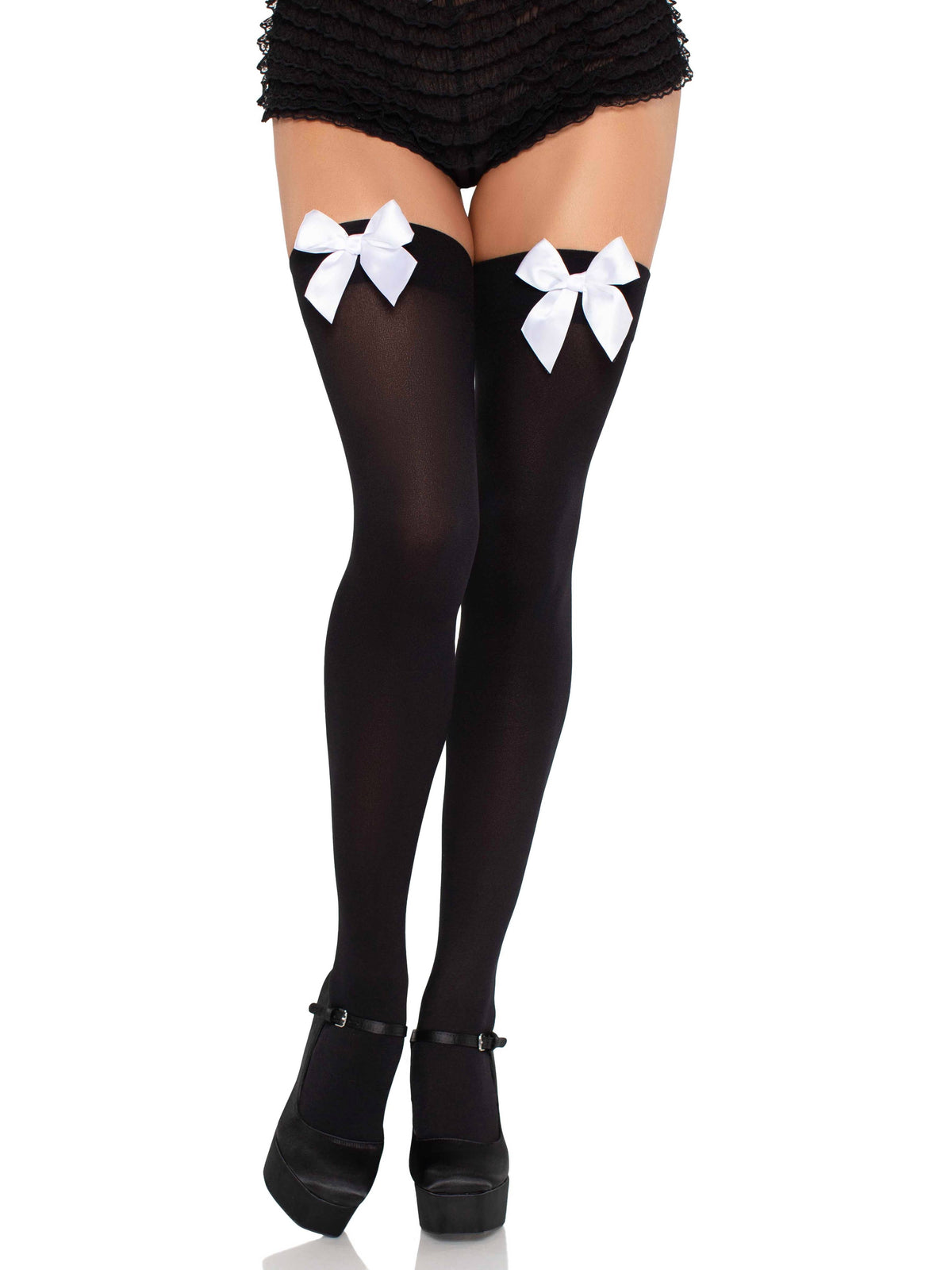 Kay Opaque Thigh Highs: White/Light Blue / One Size