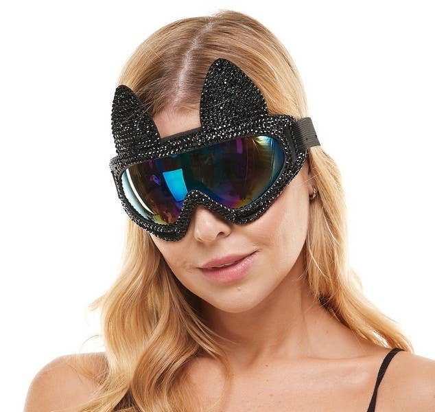Black Rhinestone Cat Goggles
