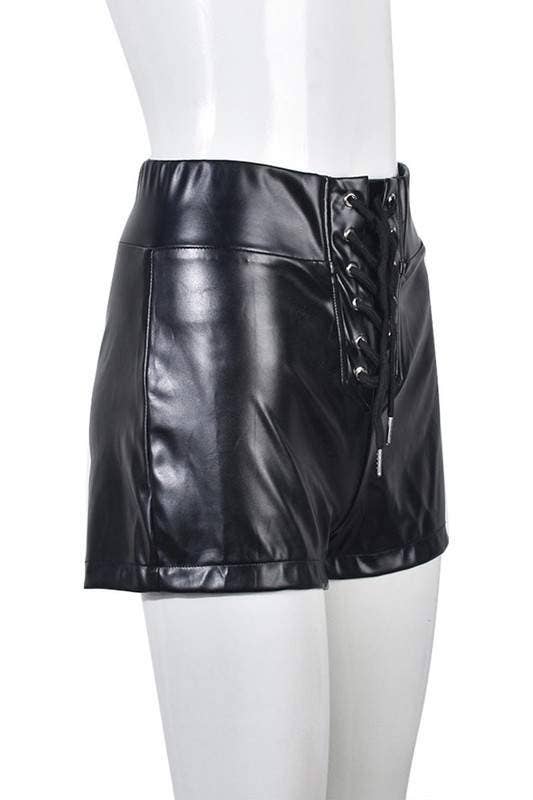 Lace up faux leather shorts