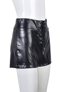 Lace up faux leather shorts